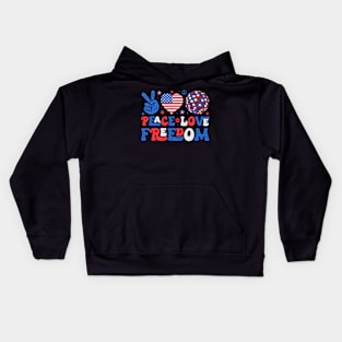 Peace Love Freedom Retro American Pride Festive July 4th Kids Hoodie